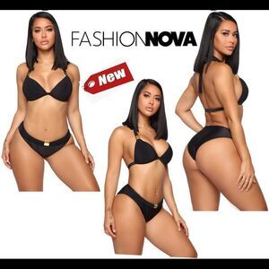 Fashion Nova Black bikini gold hardware Sz S NWT
